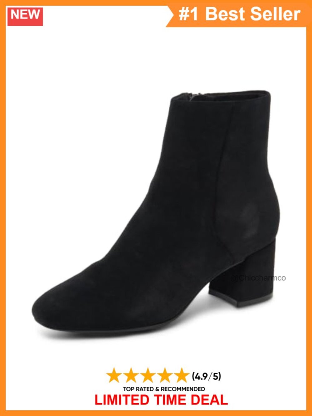 Waterproof Suede Ankle Bootie with Block Heel